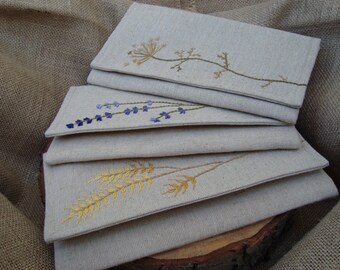 blue clutch yellow clutch lavender clutch linen clutch Rustic embroidery clutch,wheat clutch Queen Anne/'s Lace clutch green clutch
