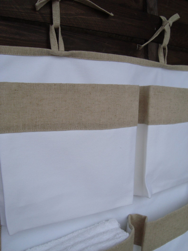 linen nursery organizer hanging storage girl boy storage bag Canvas white crib storage nursery accessory caddy organizer containers