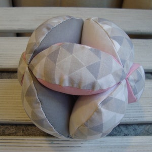 Triangles pink puzzle ball, Montessori baby toy, fabric triangles ball, gray ball, pink ball, pink nursery, triangles nursery image 2