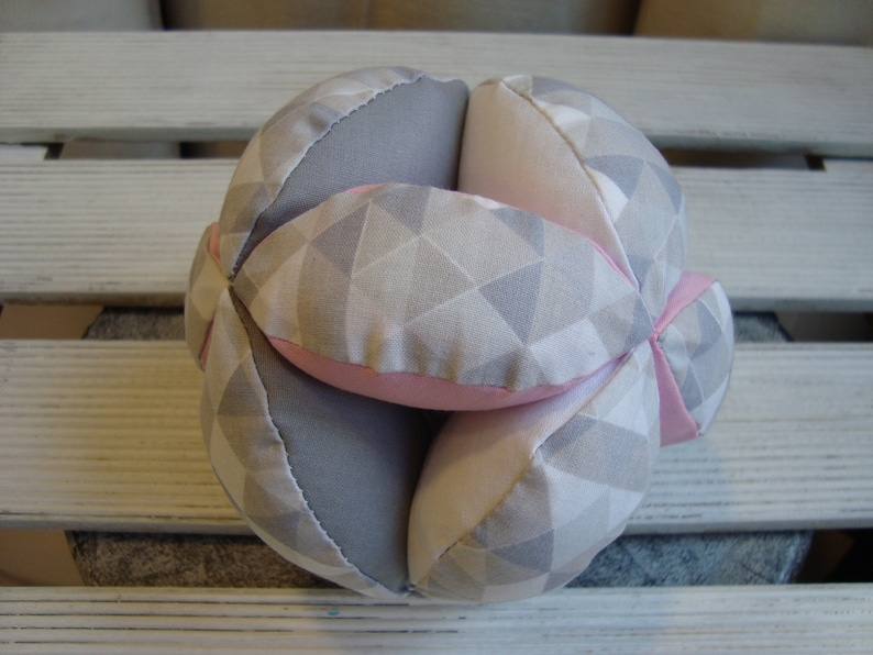 Triangles pink puzzle ball, Montessori baby toy, fabric triangles ball, gray ball, pink ball, pink nursery, triangles nursery image 2