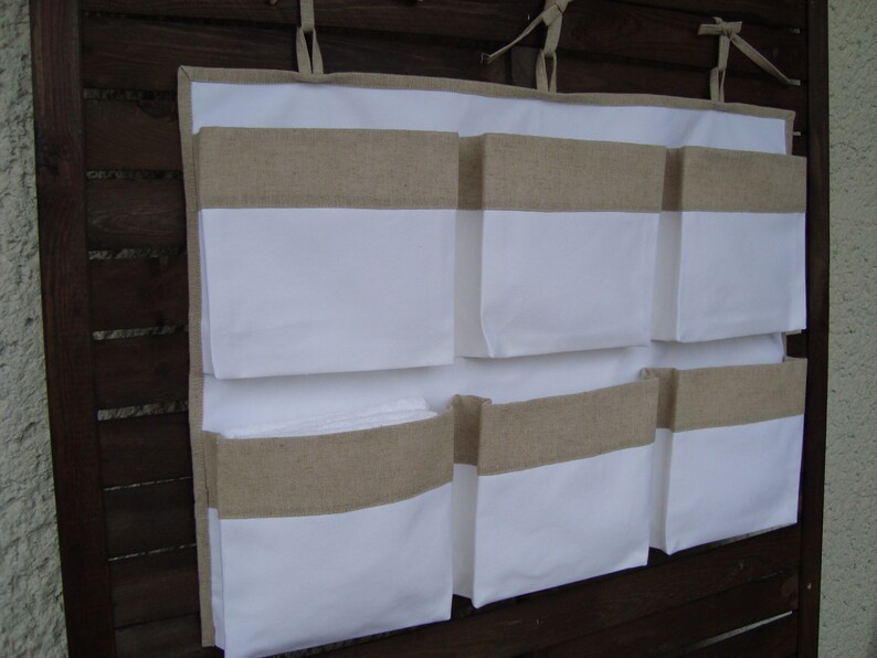 linen nursery organizer hanging storage girl boy storage bag Canvas white crib storage nursery accessory caddy organizer containers