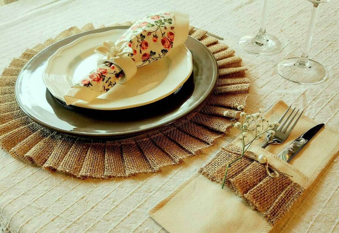 Placemat and Canvas Holders Rustic Wedding Decor Utensil Etsy