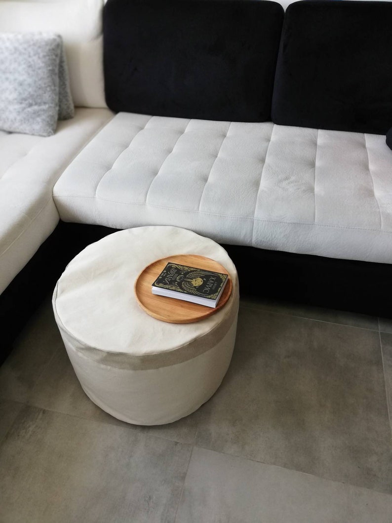 Canvas Round Pouf Linen Bean Bag Floor Pouf Tuffet Etsy UK