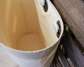 Cesto portabiancheria ovale in tela non sbiancata: contenitore ecologico per giocattoli, larghezza 38 cm.