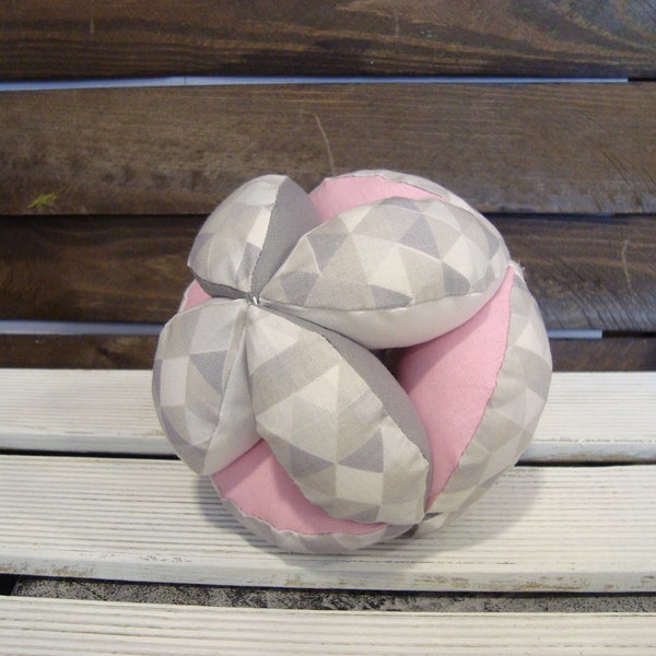 Triangles pink puzzle ball, Montessori baby toy, fabric triangles ball, gray ball, pink ball, pink nursery, triangles nursery