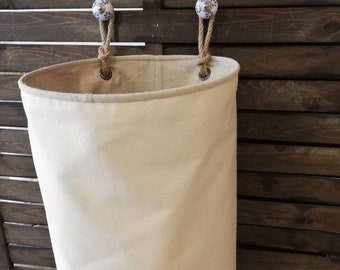 Unbleached Hanging Storage, Canvas Laundry Hamper , Eco Friendly Toys Organizer, Laundry Basket, Lined Canvas Organizer, zero waste