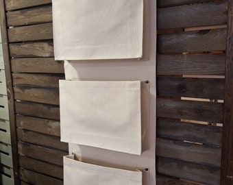 Canvas Hanging A4 Organizer: Unbleached cotton Storage Bag, RV Declutter, 3"-Deep-pocket [Available in Natural, White, Green, Black]