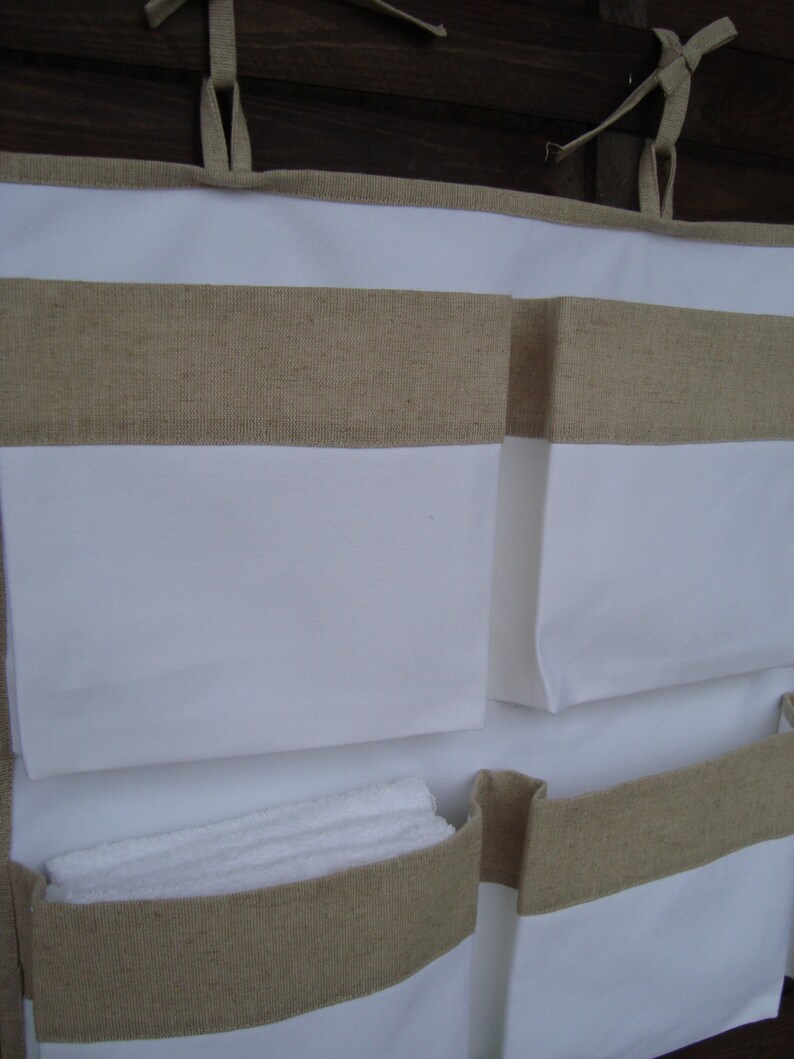 linen nursery organizer hanging storage girl boy storage bag Canvas white crib storage nursery accessory caddy organizer containers