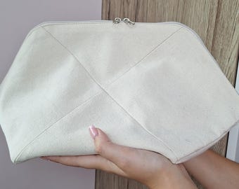 Embroidered Canvas Cosmetic Bag: Large Toiletry Makeup Organizer