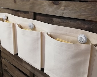 Unbleached Cotton Canvas Bed Pocket Organizer: Japandi Caravan Storage