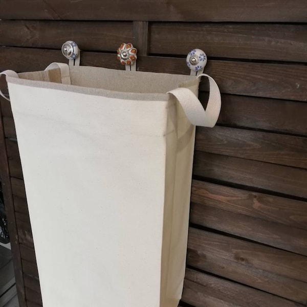 Panier à linge suspendu en toile de coton : stockage respectueux de l'environnement non blanchi, largeur 30 cm (12 po.)