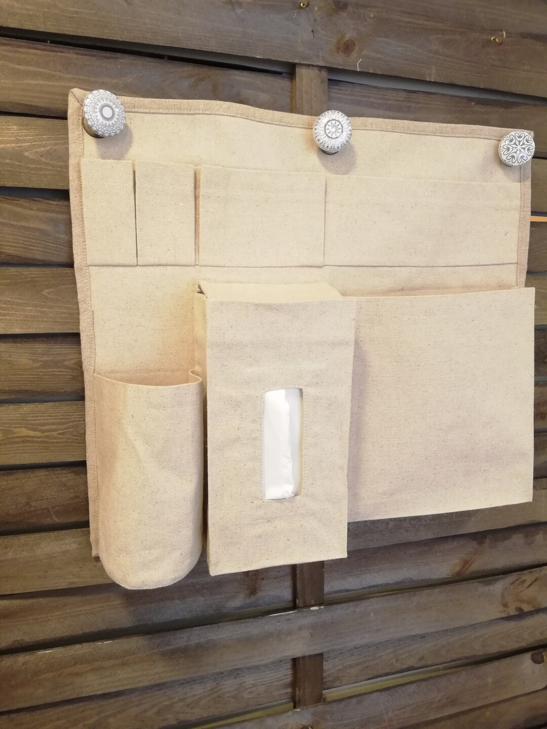 RV Bedside Organizer, Canvas Storage, Bottle Organizer, Tissue Box