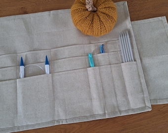 Roll-up needle organizer, crochet binder, cases for knitting project, crafters tools holder
