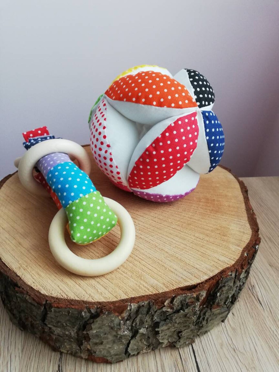 Polka Dots Ball, Puzzle Ball , Wood Teether Toy , Montessori Baby Toy