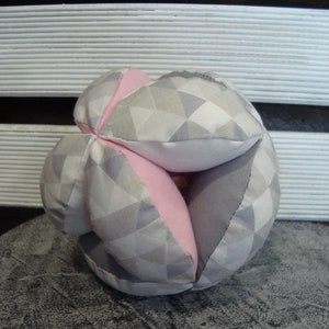 Triangles pink puzzle ball, Montessori baby toy, fabric triangles ball, gray ball, pink ball, pink nursery, triangles nursery image 3