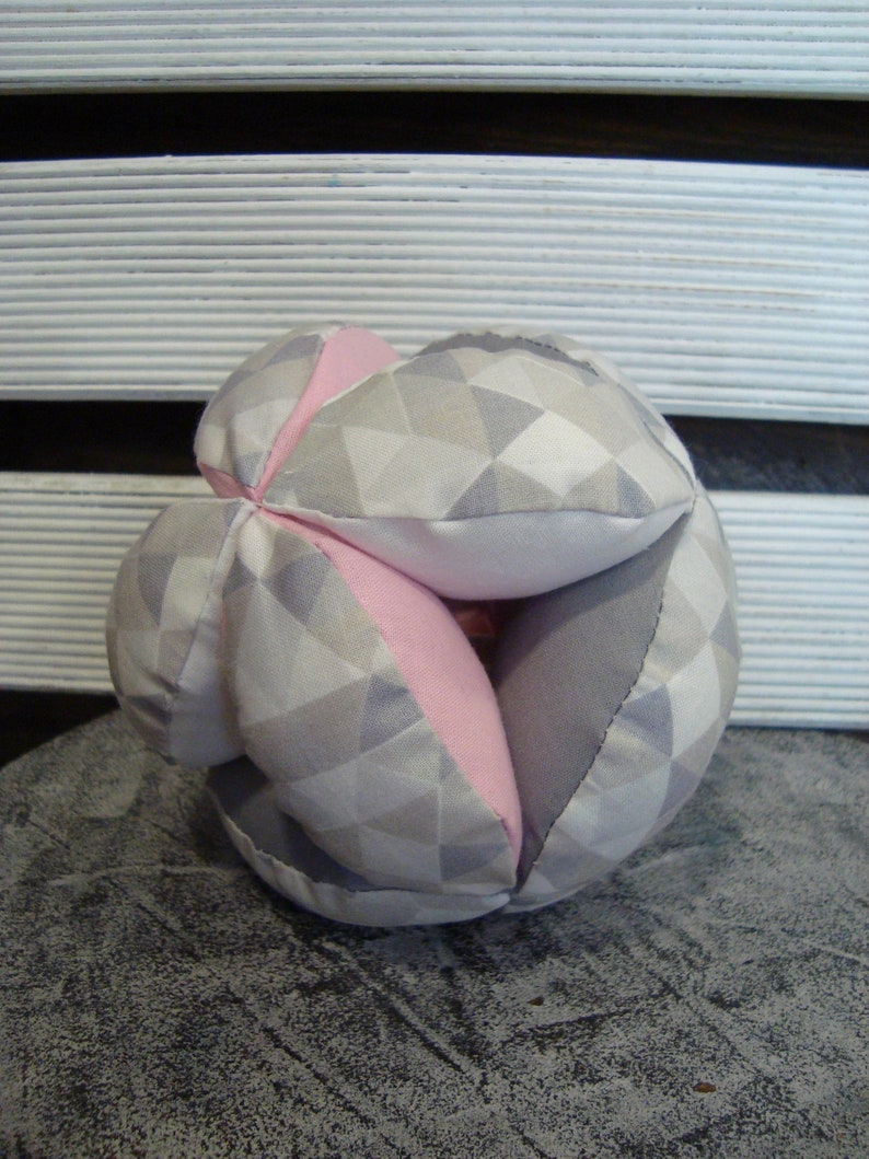 Triangles pink puzzle ball, Montessori baby toy, fabric triangles ball, gray ball, pink ball, pink nursery, triangles nursery image 3