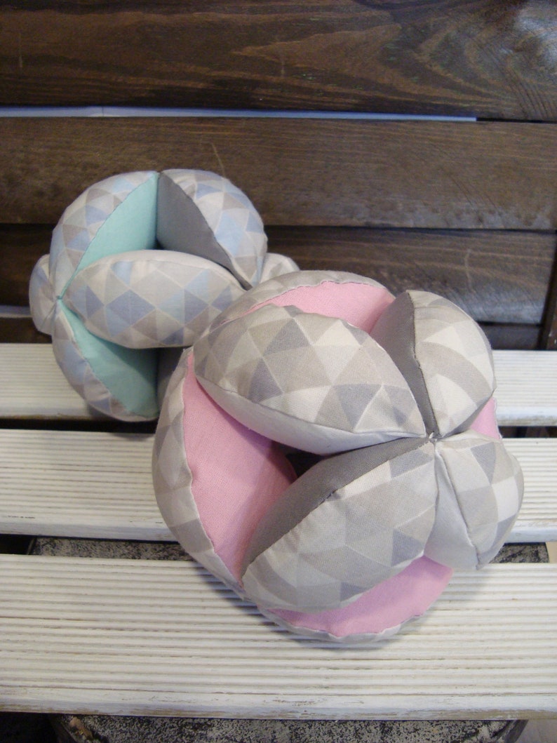Triangles pink puzzle ball, Montessori baby toy, fabric triangles ball, gray ball, pink ball, pink nursery, triangles nursery image 5