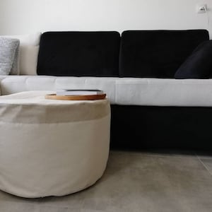 Canvas Round Pouf, linen Bean bag, Floor Pouf, Tuffet, Footstool, Large pillow, Floor Cushion, Round Ottoman