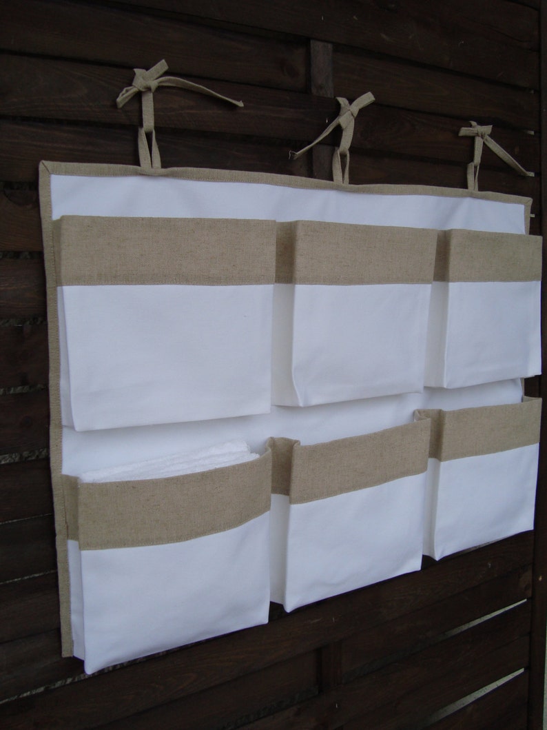 linen nursery organizer hanging storage girl boy storage bag Canvas white crib storage nursery accessory caddy organizer containers