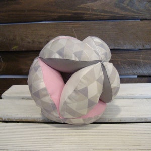 Triangles pink puzzle ball, Montessori baby toy, fabric triangles ball, gray ball, pink ball, pink nursery, triangles nursery image 4