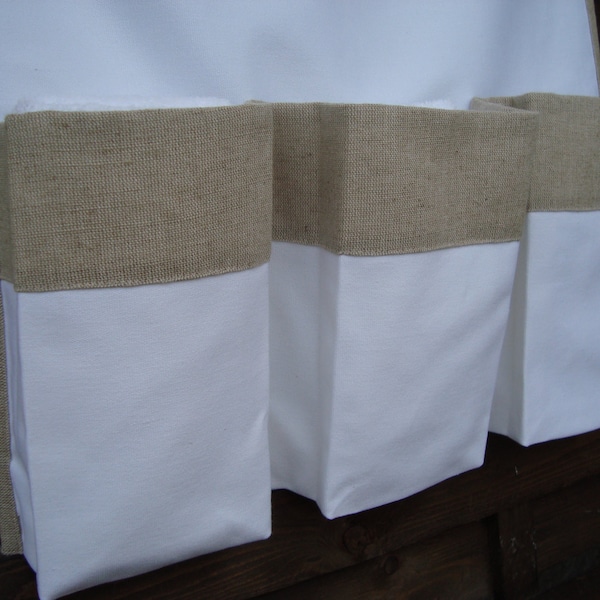 Canvas white changing table runner, caddy organizer, linen nursery container, girl  boy storage bag, nursery white accessory