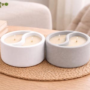 Candela Yin Yang Balance – Decorazione per la casa in cemento simbolico grigio chiaro o bianco