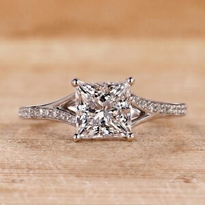 Princess Cut Diamond Split Shank Pave Engagement Ring, Certified Diamond Anniversary Ring for Women, Anniversary Gifts, Wedding Ring for Her
