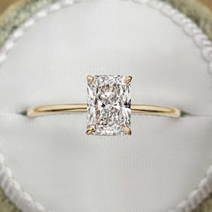 Radiant Cut Lab Grown Diamond Solitaire Ring: 14k Gold, Platinum