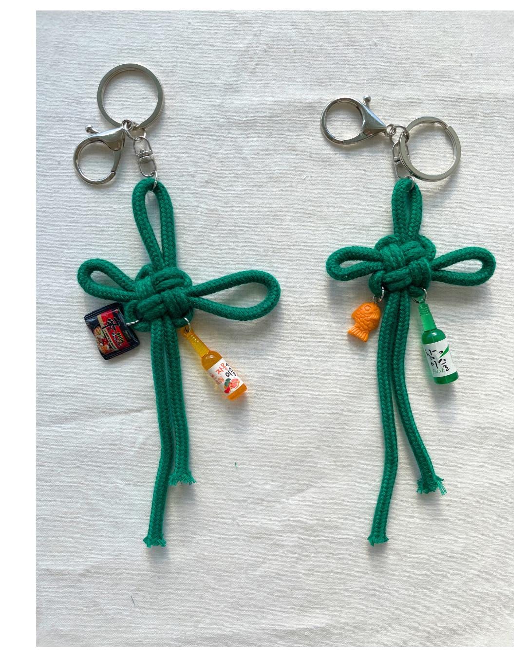 Korean Lucky Knot Keychain – Green Macrame With Korean Snack