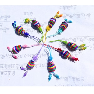 Cute Mini Saekdongbok Pouch Keyring – Handmade Korea Traditional Stripe Fabric Charm,Korea souvenir,Korea luckybag charm, Bag charm,Keychain