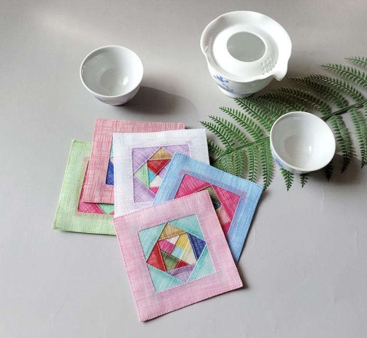Korean Traditional Embroidery Quilted Pattern Coaster – Multicolor Tea Cup Mat
