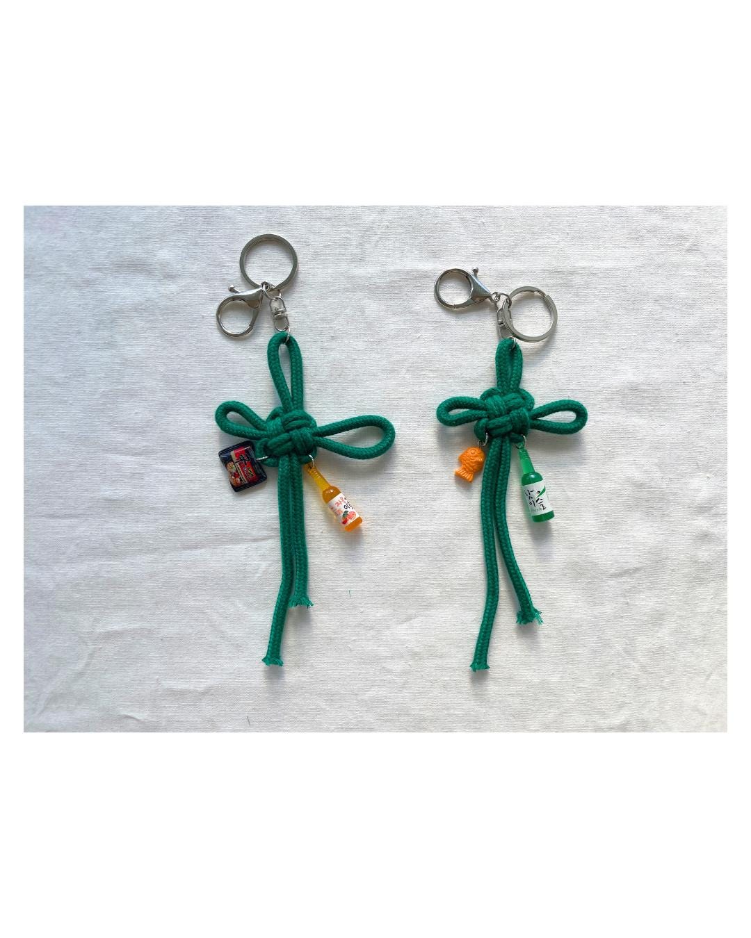 Korean Lucky Knot Keychain – Green Macrame With Korean Snack