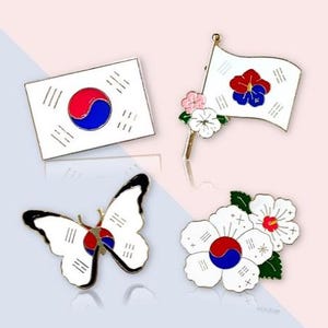 Korean Flag Badges - KoreaFlag/ Korea Butterfly/Korea flowers/ Korea flag design/Korea Badges/ Fashion Accesorries/Korea lover/Korea Gifts