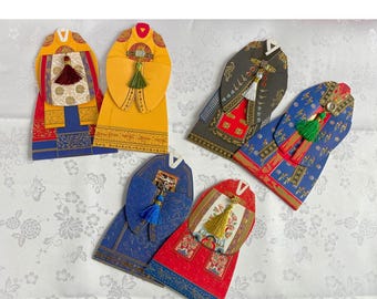 Korean Traditional Wedding Hanbok Card Set, Groom & Bride Formal Attire Cards, 2-Piece Set, Elegant Cultural Greeting Cards from Korea