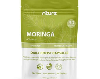 Cápsulas de Moringa de Alta Potência 1000mg, Suplemento Vegano, Fabricado no Reino Unido, 30, 60, 120 Cápsulas