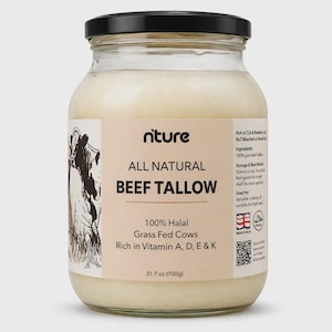 Sebo de vacuno orgánico alimentado con pasto, 700 g y 350 g / Origen en el Reino Unido / Vacas 100 % alimentadas con pasto