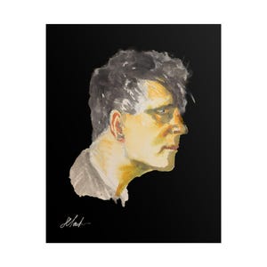 Watercolor Profile Portrait Poster - Dramatic Male Face Wall Art on Black Background