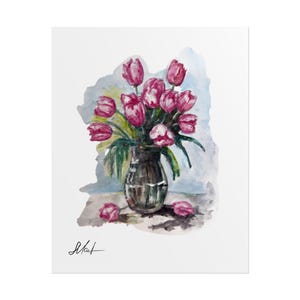 Vintage Tulip Bouquet Print - Hand-Painted Watercolor Wall Art