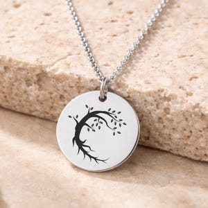 Custom Engraved Tree Necklace, Hidden Abstract Face Design, Growth & Healing Jewelry, Grounding Necklace, Personalized Remembrance Gift