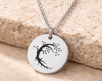 Aangepaste gegraveerde boomketting, verborgen abstract gezichtsontwerp, groei- en genezingssieraden, aardingsketting, gepersonaliseerd herinneringscadeau