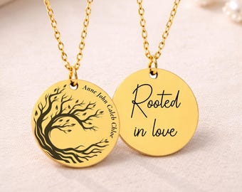 Familieketting gepersonaliseerd met namen of initialen, aangepaste levensboomhanger voor ouders, symbolische boom met wortels, lasergegraveerde geschenken