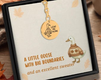 Leaf Me Alone Goose Keychain, Funny Fall Bag Charm, Silly Goose Gift, Personalized Keyring, Custom Engraved Autumn Charm