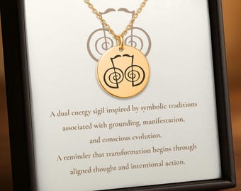 Kriya Sigil Karuna Reiki Necklace, Mirrored Cho Ku Rei Pendant, Custom Engraved Esoteric Gift