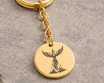 Rising Phoenix-sleutelhanger, op maat gegraveerde soberheidssleutelhanger, sober cadeau voor een nieuw begin