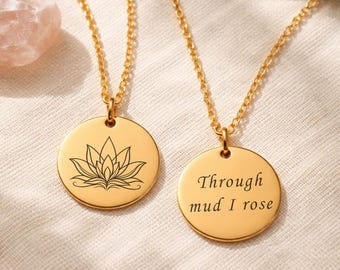 Soberheidscadeau voor vrouwen, lotusketting voor herstel, gegraveerde opbeurende sieraden, gepersonaliseerd nuchter cadeau