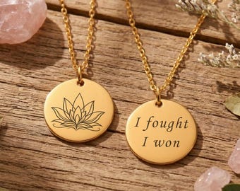 Lotusketting voor cadeau einde chemokuur, gegraveerde krijgerketting, kankeroverlevende cadeau voor vrouwen, gepersonaliseerde opbeurende sieraden