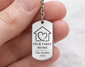 Personalized New Home Keyring, Engraved First Home Keychain with Name or Initials, Thoughtful Housewarming Gift