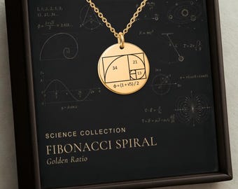 Fibonacci Spiral Necklace, Custom Engraved Science Jewelry, Golden Ratio Math Gift, Personalized Necklace for Science & Math Lovers