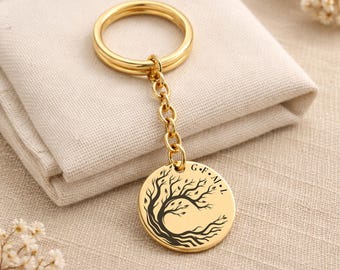Sleutelhanger stamboom gepersonaliseerd met namen of initialen, aangepaste boom met wortels sleutelhanger, gegraveerde familiesleutelhanger, herdenkingscadeau
