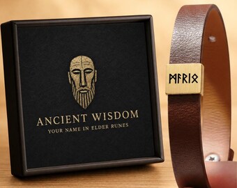 Personalized Elder Futhark Rune Bracelet for Men, Custom Name Engraved Vegan Leather Cuff, Pre-Viking Germanic Runes